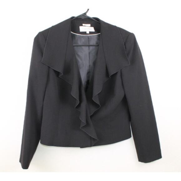 Calvin Klein Jackets & Blazers - Vintage Calvin Klein Cropped Blazer Black Size 6 Y2K Corpcore Ruffle Collar
